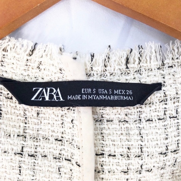 ZARA | NWT SMALL BOUCLE FRINGE TWEED OPEN PEPLUM BLAZER - Picture 6 of 9